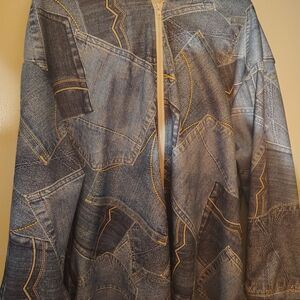 Denim-Print Zip Front Jacket in Blue